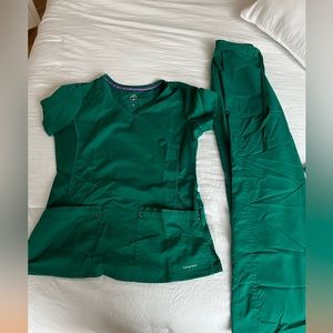 Healing hands Hunter green scrub top/pants